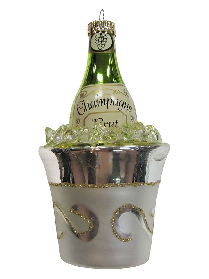 Krebs Glas Lauscha Christbaumornament "Champagner mit Kühler" in Grau - (L)14 cm - onesize