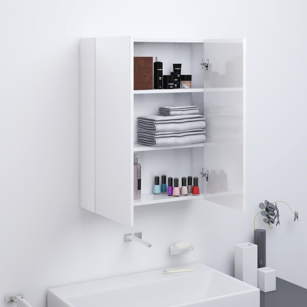 17 Stories Guile Glass Wall Bathroom Cabinet Shining White 75cm H X 60cm W X 15cm D