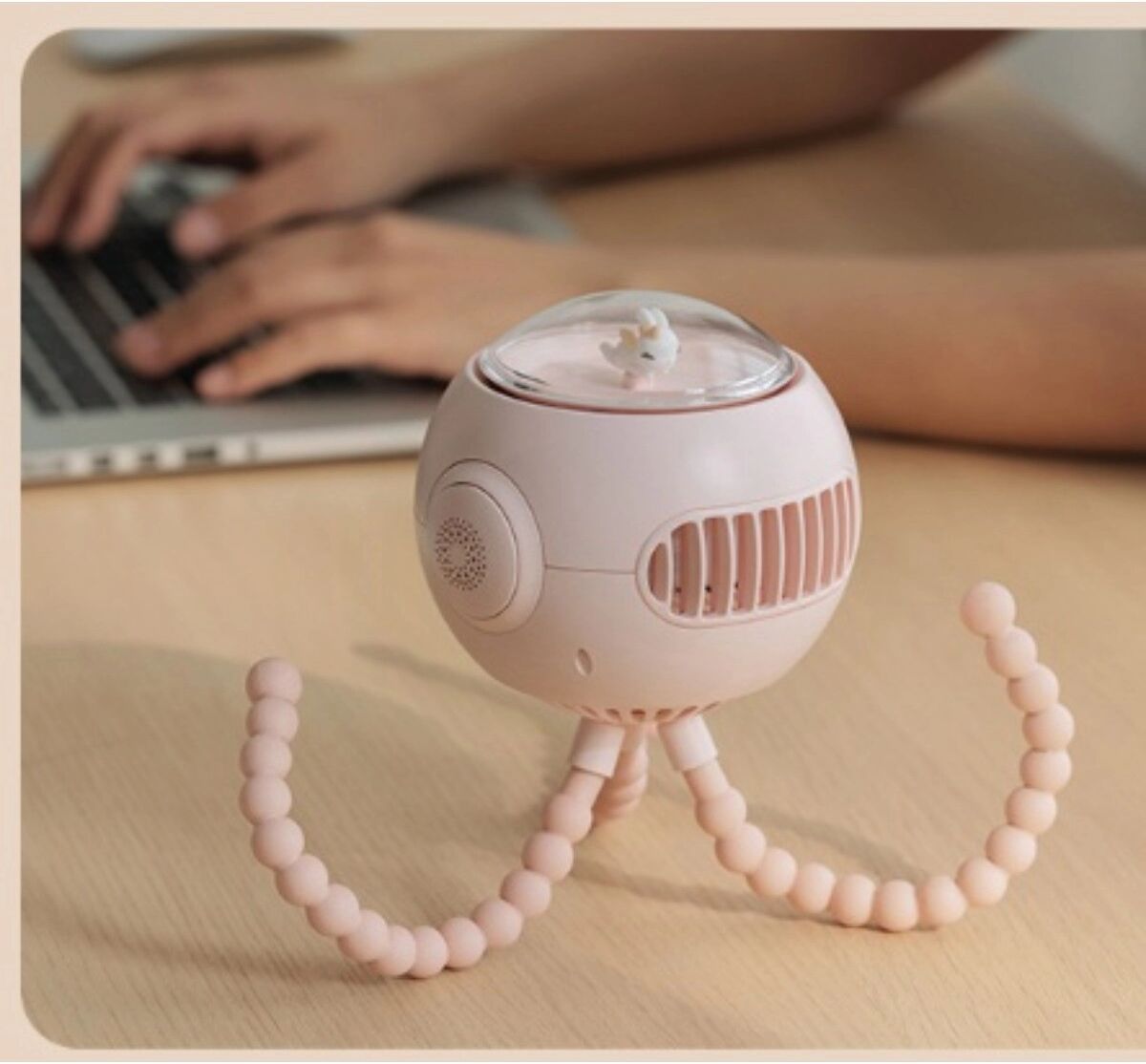 INF Tragbarer Oktopus-Blattloser Mini-Ventilator - 4-Stufen Wiederaufladbarer persönlicher Ventilator mit Anti-Rutsch-Armen, Rosa