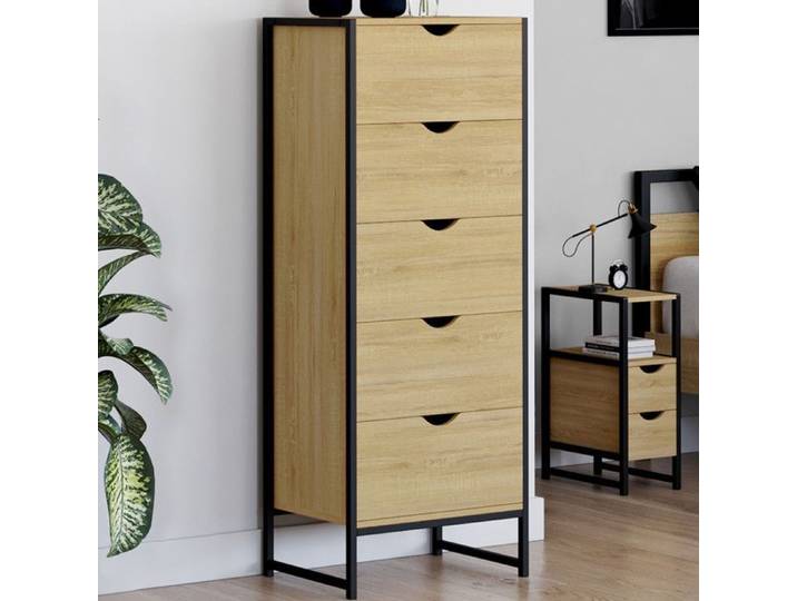 IDMARKET Chiffonnier 5 tiroirs DETROIT 45x30x110 cm commode semainier design industriel