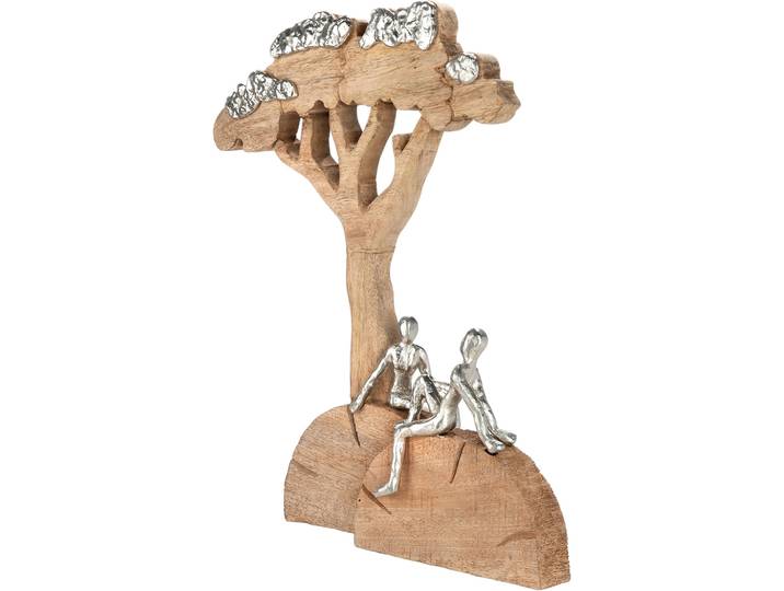 Skulptur GILDE Skulptur Baum Relaxing naturfarben , braun (naturfarben), B:41cm H:44,5cm T:7,5cm, Mangoholz, Dekofiguren, Skulptur, Entspannung Ruhe Auszeit Paar Harmonie Wellness