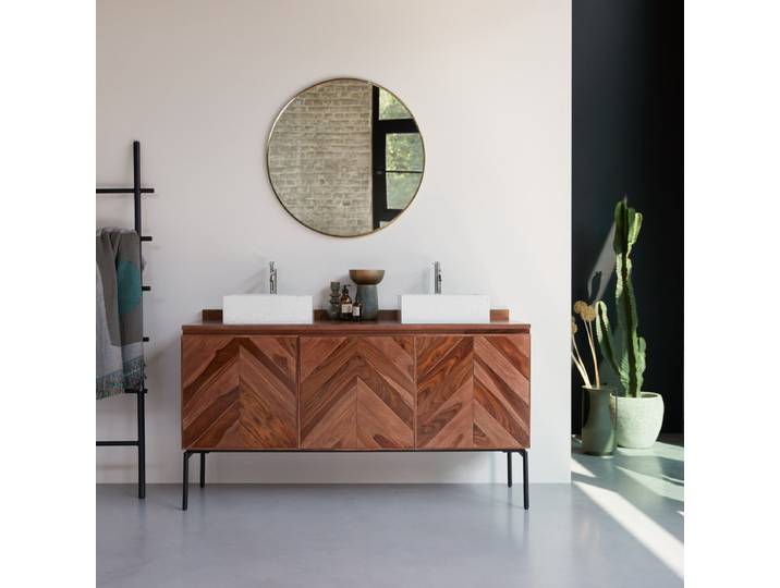 Waschtischunterschrank aus Palisander 155 cm - Dunkelbraun - Sheesham