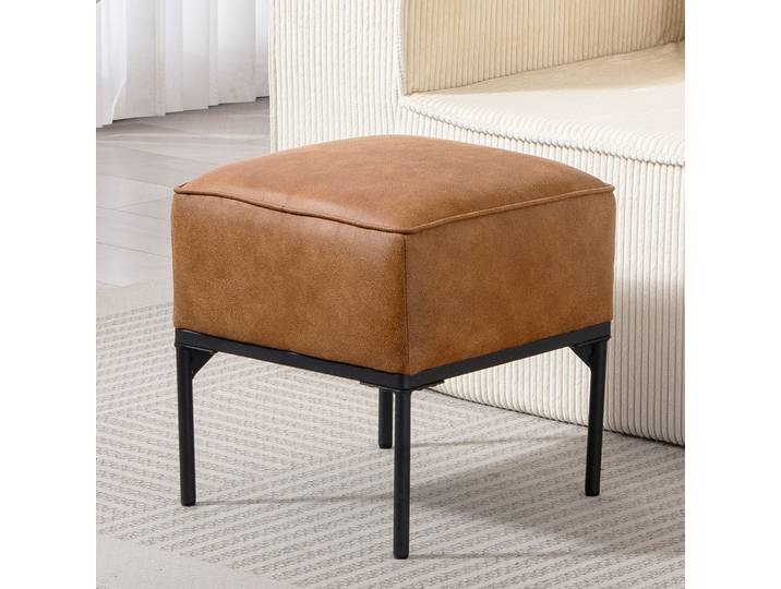 HOMCOM Tabouret Bas PU Marron Pieds Acier Rembourré Salon