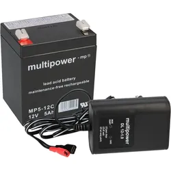 SET Multipower Blei-Akku MP5-12C Pb 12V 5Ah + Ladegerät