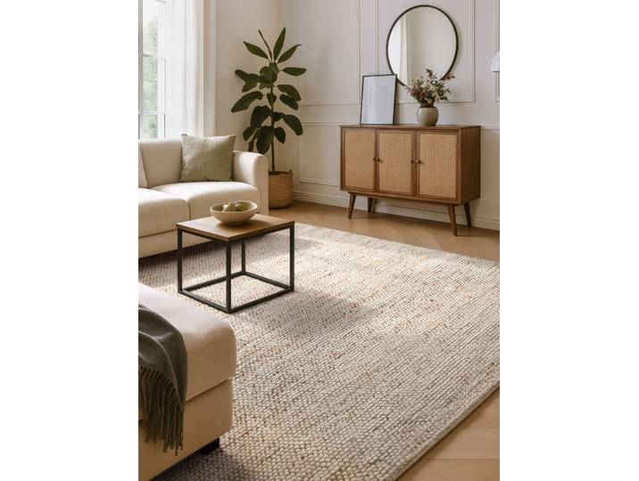 Tapis en laine et jute Peas Beige 80 x 150cm Laine/Coton