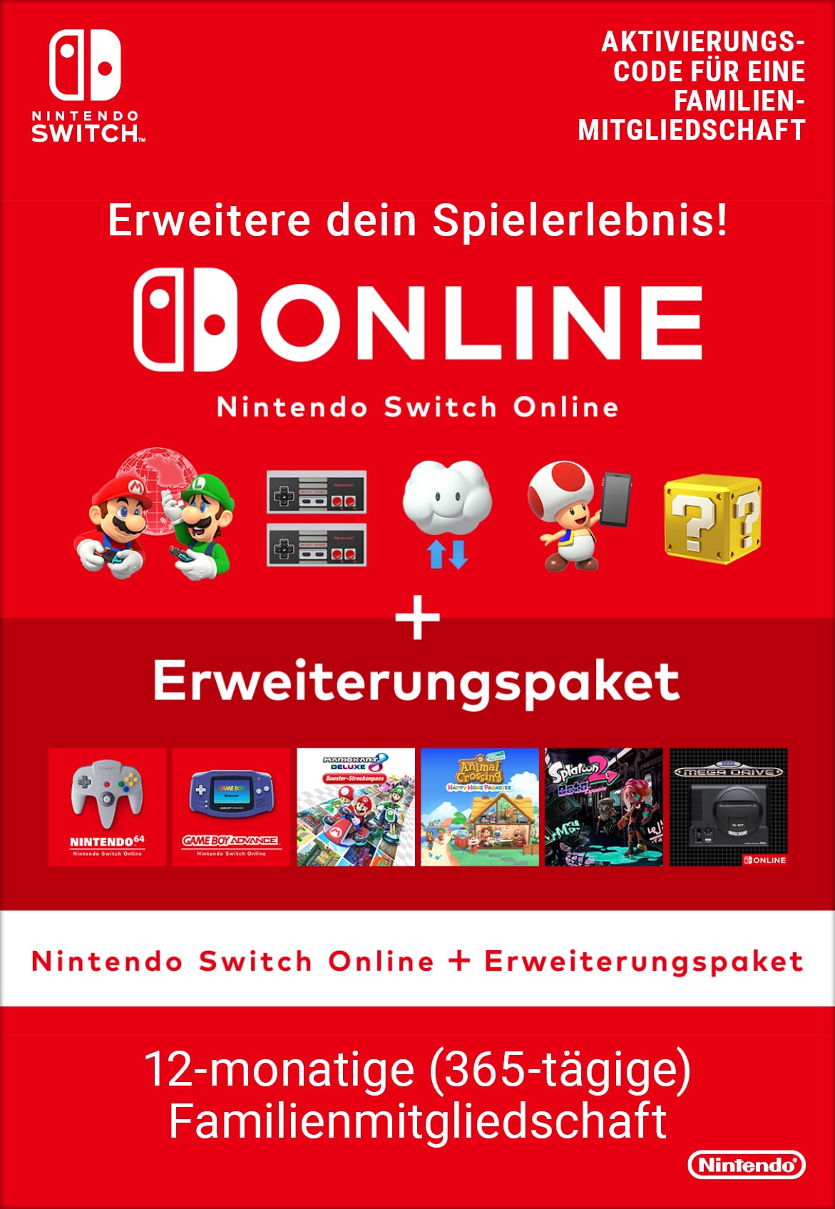 Nintendo Switch Online Family 12 Monate + Erweiterungspaket Digital Code