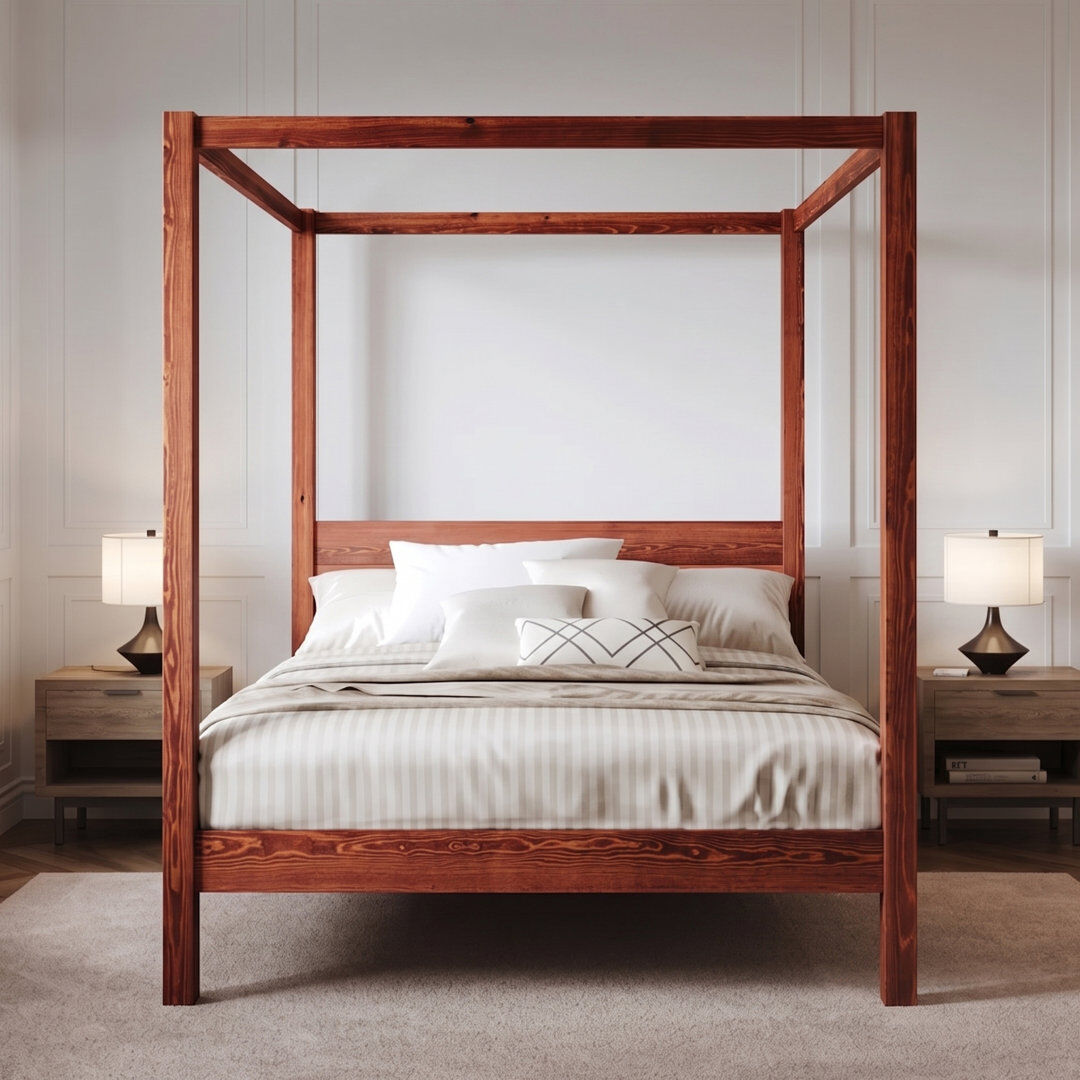 Three Posts Rochester Solid Wood Canopy Bed Red Wood Single (3')
