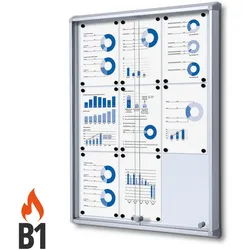Schaukasten 9x A4 B1 Alu mit Schiebetüren Infokasten innen Brandschutz brandsicher runde Sicherheitsecken
