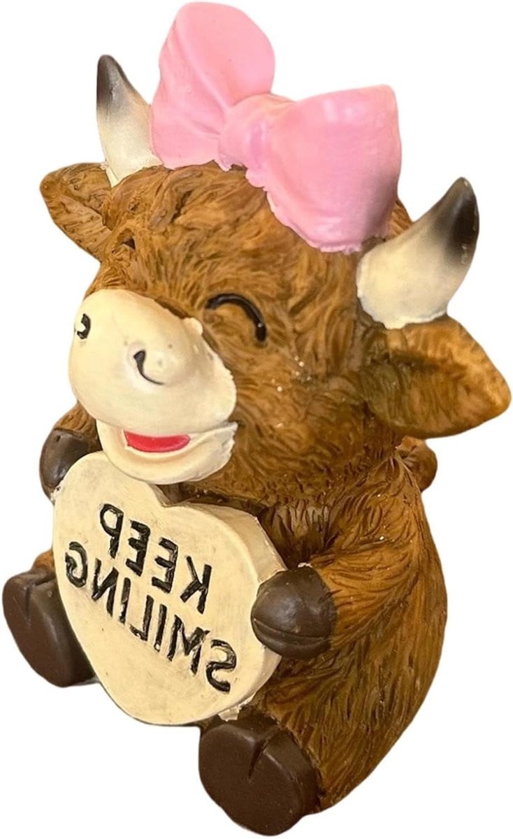 Handgeschilderd Koe beeldje Bruin Hoogte: 12 cm