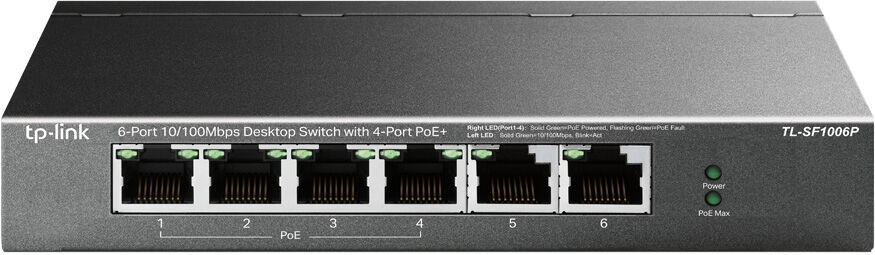 Switch 6 Puertos 10/100Mbps PoE+ No Administrado TL-SF1006P (4x Puertos PoE) - TP-LINK