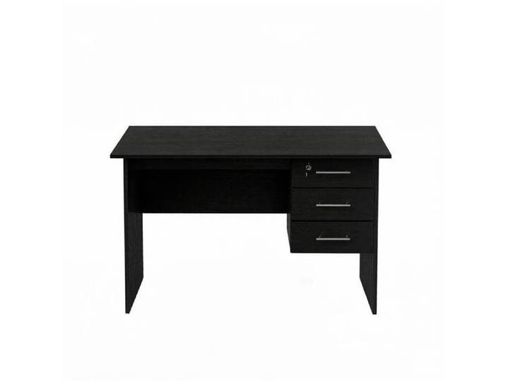 ELVORIN Bureau droit informatique 120 x 60 x 75 cm bois noir 3 tiroirs dont 1 verrouillable style moderne