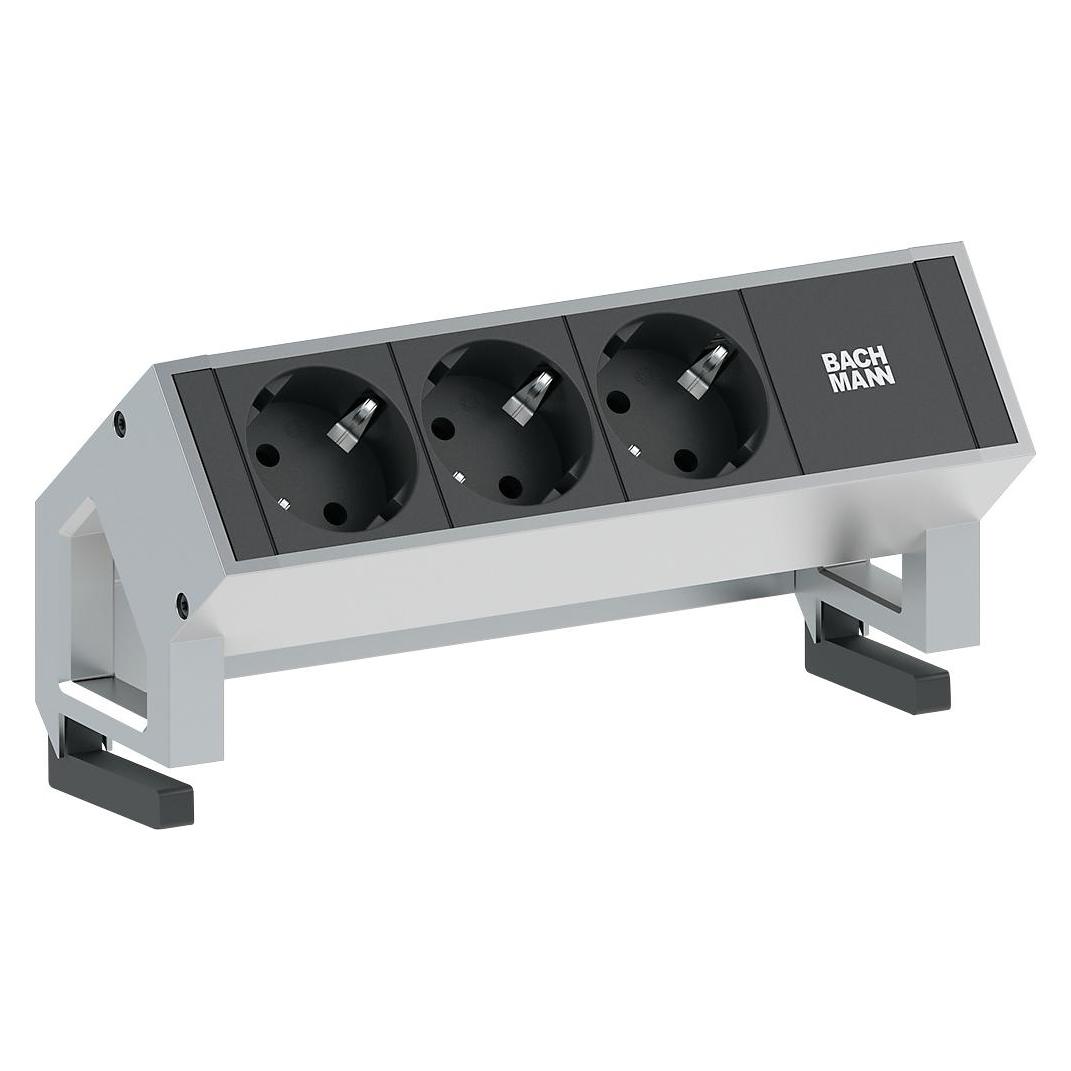 Bachmann Desk2 Steckdose 3 x Type F, Edelstahl (3x, CEE 7/3, Typ 13) (902.500)