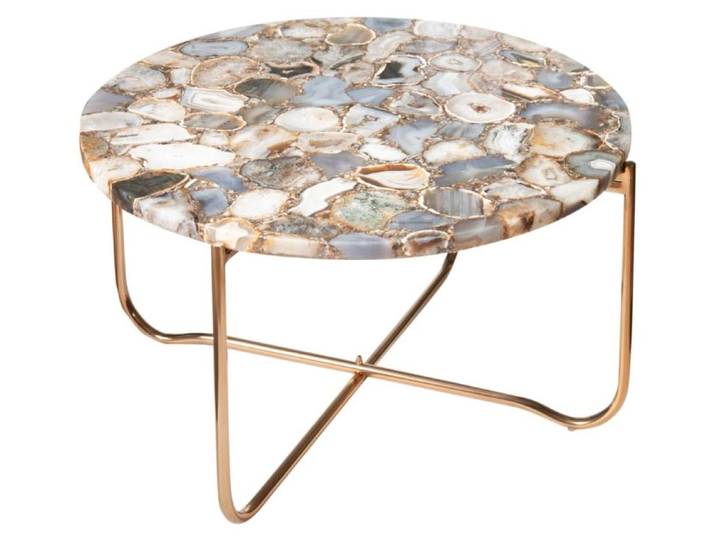 Table basse ronde VINTORA 62cm agate multicolore et métal doré – table design moderne haut de gamme