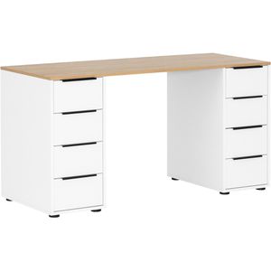 Möbelpartner Schreibtisch Elma, eiche / mattweiß, mit Standcontainer, 140 x 73,1 x 55,5 cm