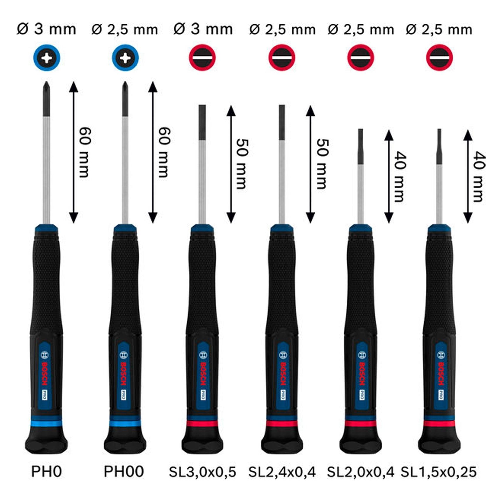 Bosch Hausgeräte PRO Präzisionsschraubendreher-Set PH/SL, 6-tlg. - 1600A039PL (Schlitz) (24560990)