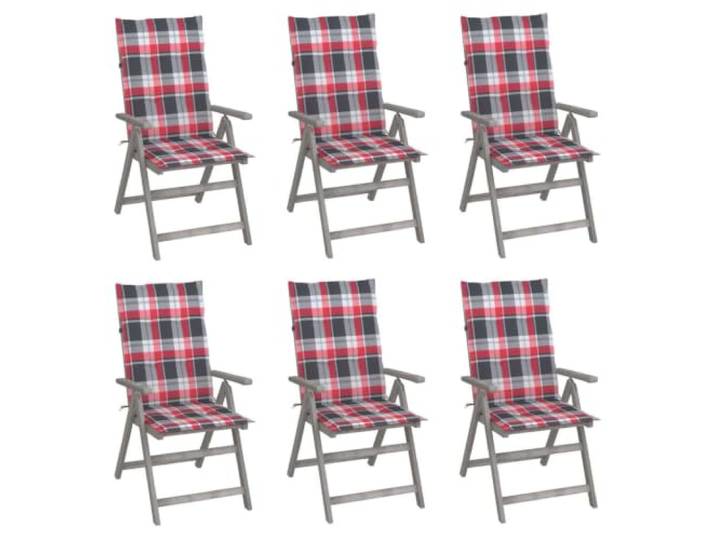 HPUYRFG Hochlehner Verstellbar 6 STK. mit Auflagen Massivholz Akazie Grau 5-fach verstellbare Rückenlehne, Armlehnstuhl, 110 kg Belastbarkeit, für Garten und Terrasse