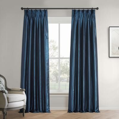 Exclusive Fabrics Faux Silk Taffeta Pinch Pleat Blackout Curtains for Bedroom & Living Room Curtains Single Panel
