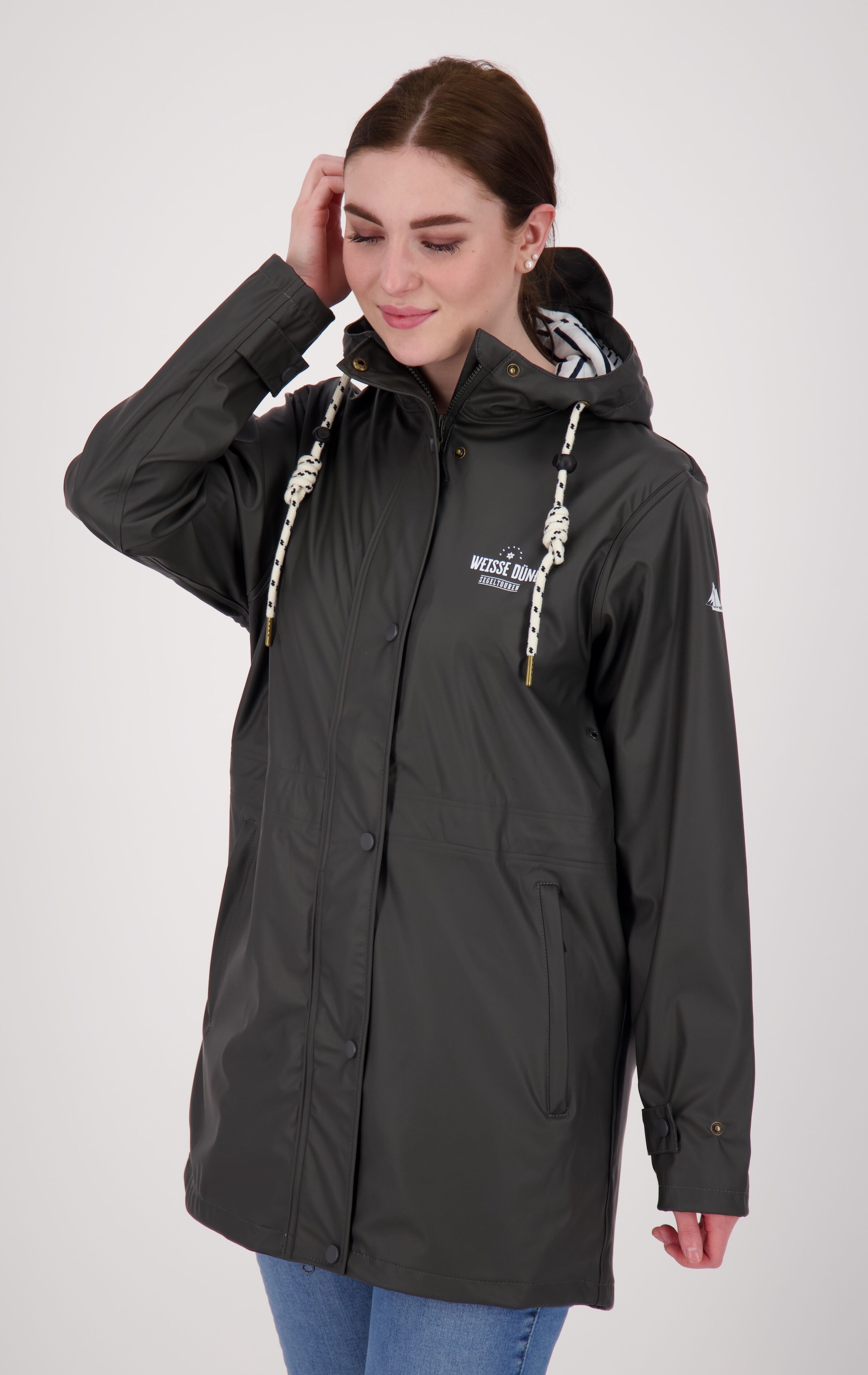 Regenjacke DEPROC ACTIVE "WOLGAST", Damen, Gr. 36/38 (M), grau (anthra), Web, 100% Polyester, normal hüftbedeckend, mit Druckknopf, Jacken Regenjacke, auch in Grossen Grössen erhältlich anthra 36/38 (M)