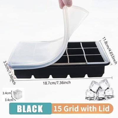 Inspired Living Premium 15 Grid Silicone Ice Cube Mold Large Ice Cube Tray For Whiskey & Cocktails 15 Grid With Lid