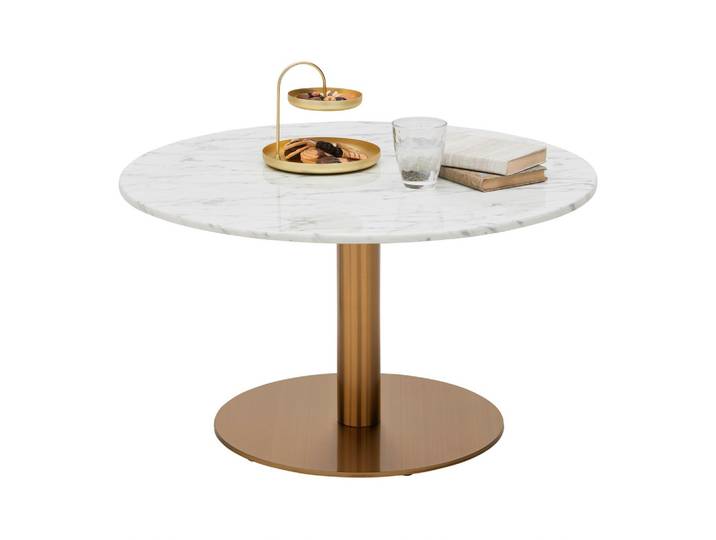 Couchtisch 80/45 cm rund Weiss, Goldfarben Metall, Stein