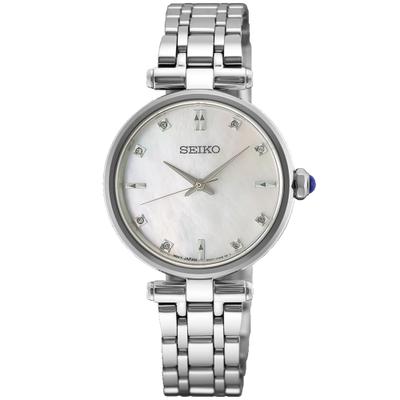 Quarzuhr SEIKO, silber (silberfarben, perlmuttfarben), Armbanduhren, Damen, Quarzuhr, Armbanduhr, Damenuhr, Edelstahlarmband, analog, Diamant