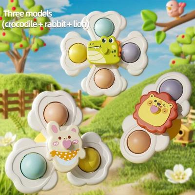 Inspired Living Cartoon Animal Suction Cup Spinning Top Set (1 3 6pcs) Stick Anywhere Suction Cup Spinner Toy For Desk, Glass & Tile three Animals