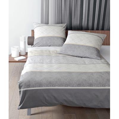 Bettwäsche JANINE "Warnemünde", beige (silberfarben, sand), B/L: 135cm x 200cm, 1 Stk., 1 Stk., Mako-Satin, B/L: 80cm x 80cm, 2 Stk., Mako-Satin, Obermaterial: 100% Baumwolle, Bettwäsche, Bettwäsche, mit Ornamenten und Streifen, Bettwäsche in...
