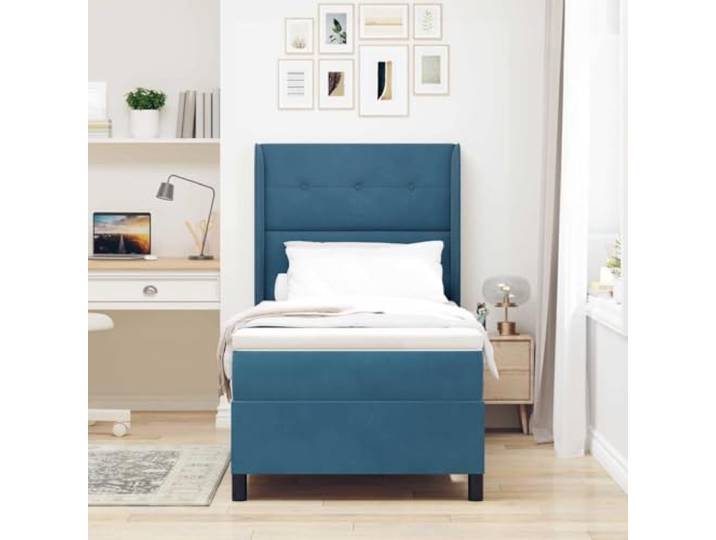 KTHLBRH Boxspringbett mit Kopfteil blau 90x190 cm Samt Taschenfederkernmatratze, Holzgestell, verstellbares Kopfteil, freistehendes Design