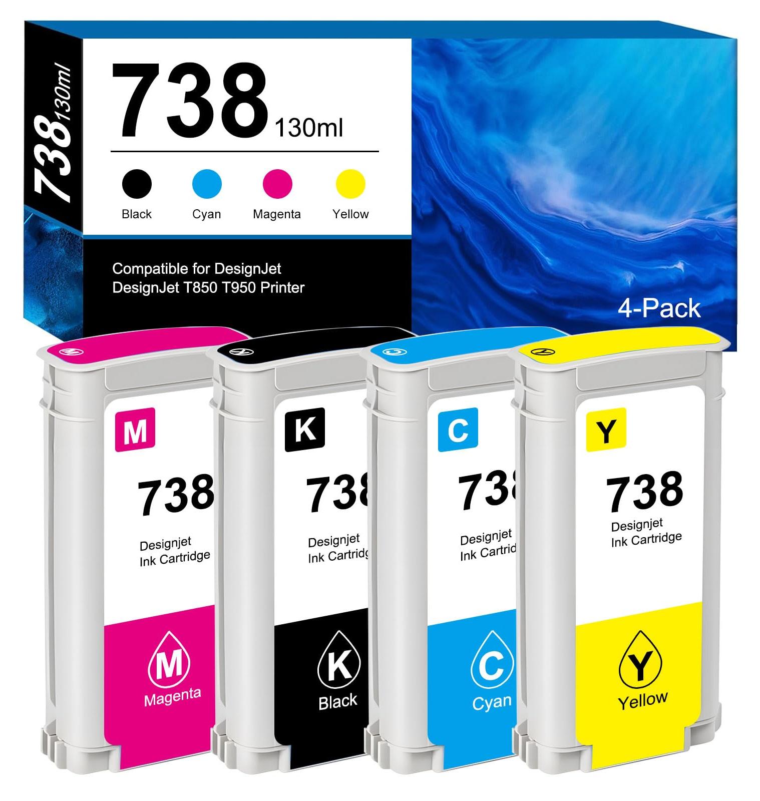 Tintenpatronen 738 130 ml für HP DesignJet T950/T850, 4er-Set
