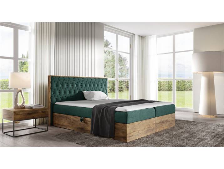 Fun Möbel Boxbett Schlafzimmerbett BROMIA in Stoff Lancelot-Eiche-Optik (Füße: Kunststoff, inkl. Kaltschaumtopper und Bettkästen), Lancelot-Eiche-Optik