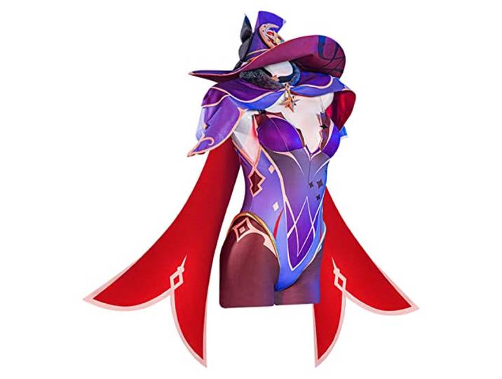 PUYYDS Spiel Genshin Impact Mona Cosplay Kostüm Perücke Anime Uniform Set Halloween Kostüm für Frauen Animation Festival Maskerade Party