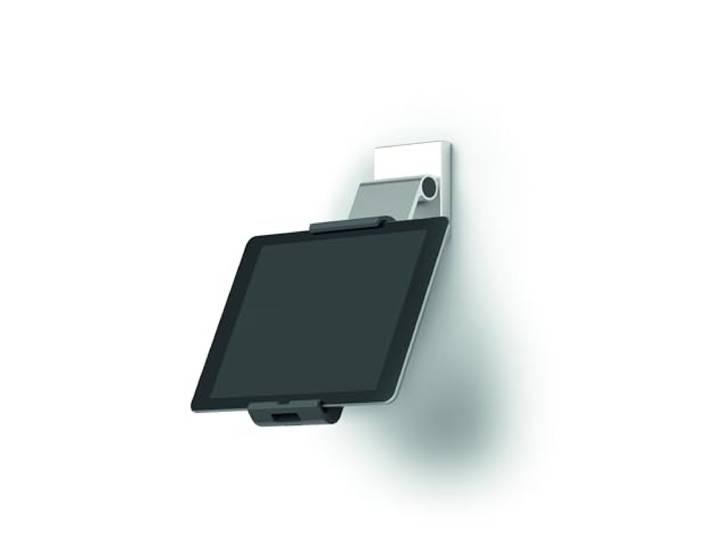 Durable Support Tablette Mural inclinable Ipad 7 à 13\ \, Argenté\, 893523 Wall pro\, pivotement 0-88°\, pour tablette tactile\, antivol à clé\, caoutchouc et socle aluminium\, Made in Germany