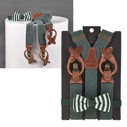 Sir Redman Hosenträger Herren Y-Form 35mm aus recyceltem Garn im Set mit Fliege grün