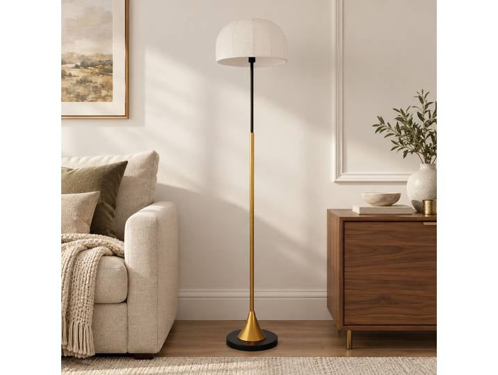 HOMCOM Lampadaire Dôme 158cm Salon Doré Blanc Interrupteur Pedale