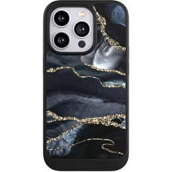 Nivocase Hülle für Apple iPhone 14 Pro Handyhülle NIVOcore Case Schwarz Glitzer Look Marmor Trends (Apple iPhone 14 Pro), Smartphone Hülle, Schwarz