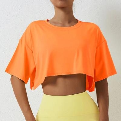Inspired Living Womens Cotton Yoga Crop Top Loose Fit Workout Tee orange xl