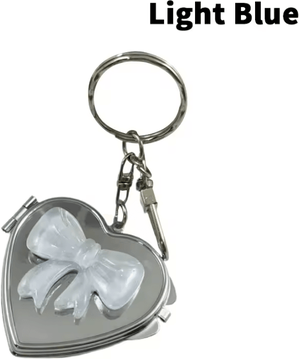 Inspire Curations Cute Heart Double Sided Keychain Makeup Mirror light Blue