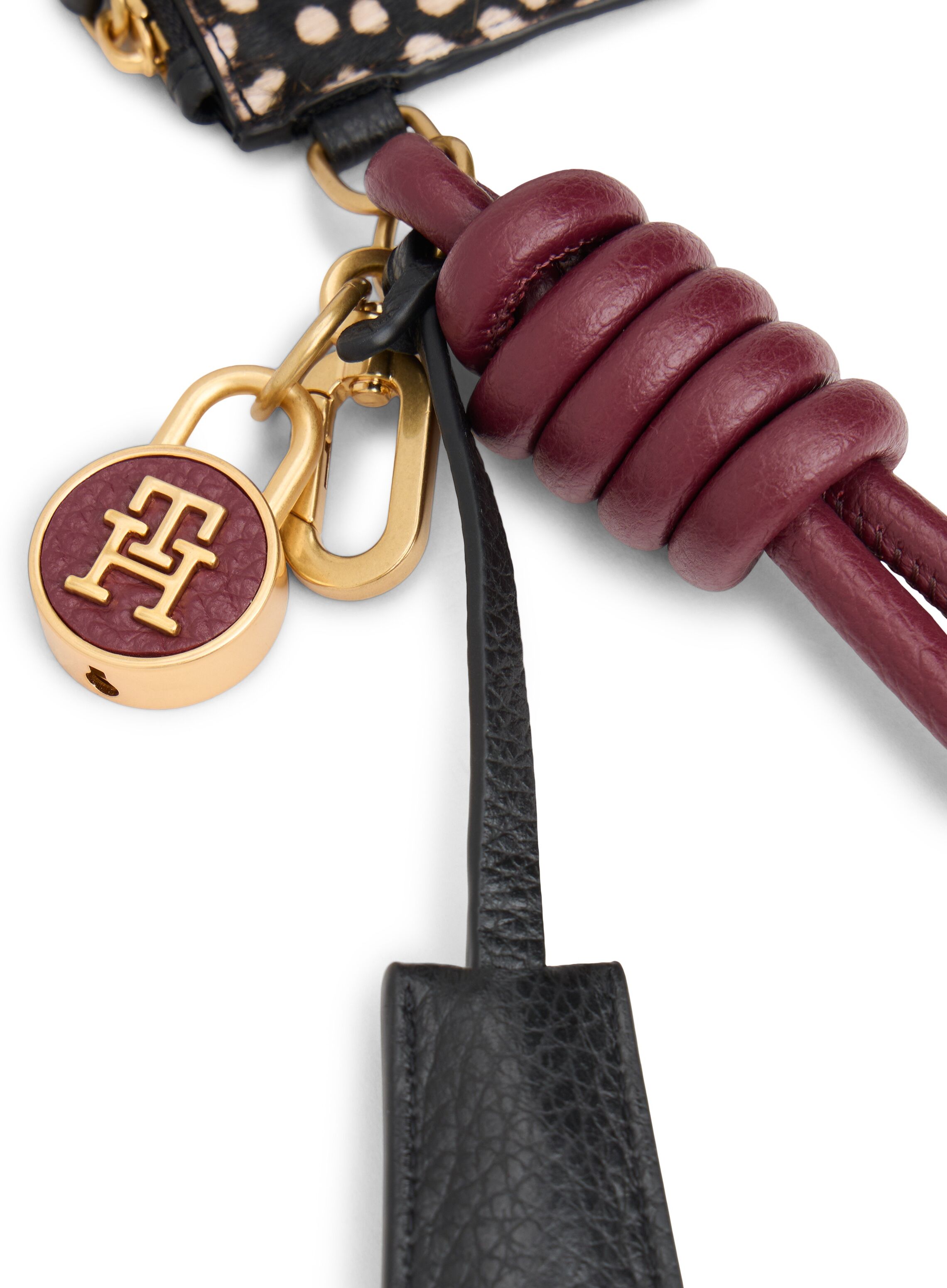 Schlüsselanhänger TOMMY HILFIGER "TH ESSENTAIL", Damen, schwarz (dunkelbraun, creme), Leder, Schlüsselanhänger Schlüsselanhänger, Taschen Charm, Bag Charm, Accessoires, Mini Geldbeutel mit Muster