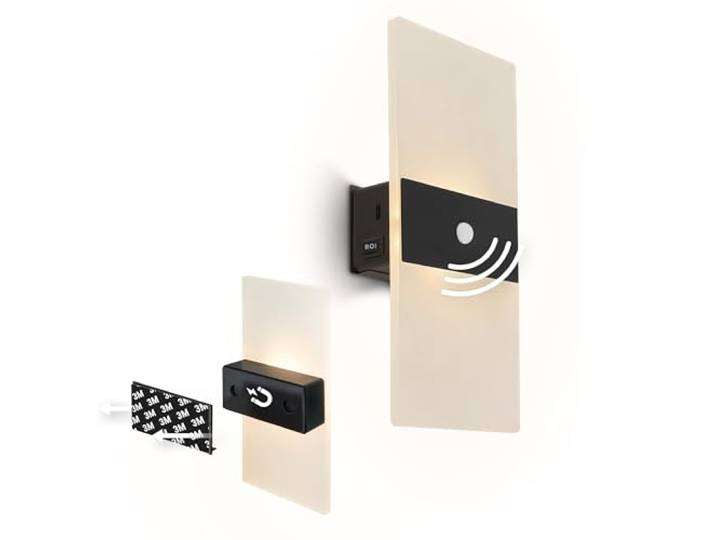 BRILONER Sticklights - LED Wandleuchte ohne Stromanschluss und ohne Bohren mit Bewegungsmelder, Akku, magnetisch abnehmbar, Wandlampe zum Kleben, Leselampe, Flurlampe, 22x4x10 cm, Schwarz