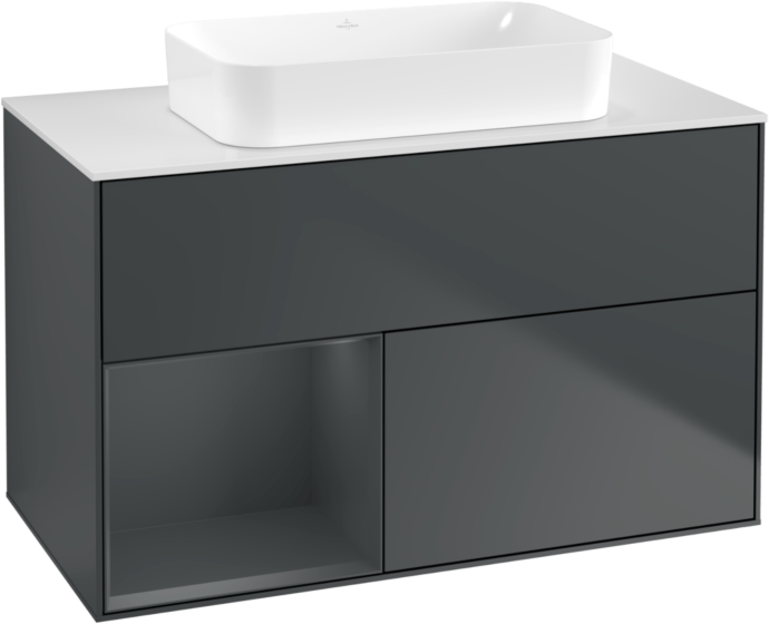 Villeroy und Boch Finion Waschtischunterschrank F651HGHG 100x60,3x50,1cm, Regal links Midnight Blue Matt Lacquer, Midnight Blue Matt Lacquer