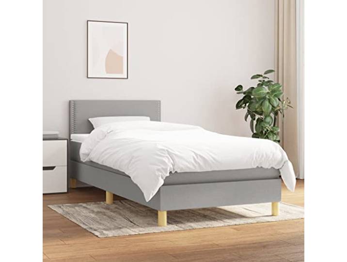 RJPLMFV Lattenrost, komplett, Matratze, 100 x 200 cm, hellgrau, Stoff Kopfteil verstellbar, Taschenfedern, mittelharte Unterstützung, weicher Matratzenschoner, inkl. Anleitung
