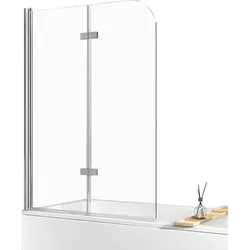 Emke, Duschkabine + Duschwand, Duschwand für Badewanne 120x140cm Glas-Duschwand, 2-teilig Faltbar, Leicht zu Reinigen, Chrom (120 cm)