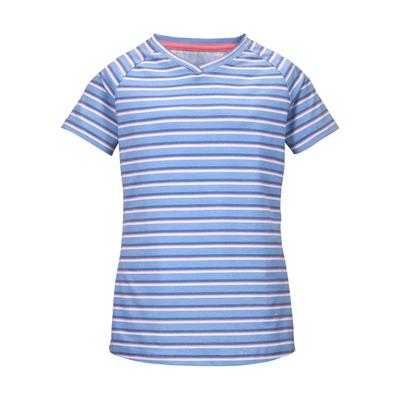 T-Shirt KILLTEC "KOS 136 GRLS TSHRT", Mädchen, Gr. 152, blau (hellblau), Obermaterial: 65% Polyester, 30% Baumwolle, 5% Elasthan, V-Ausschnitt, Shirts T-Shirt, Mädchen T-Shirt, V-Ausschnitt, Streifenmuster, Raglan-Schnitt