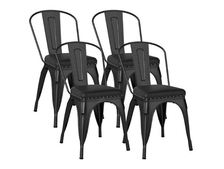COSTWAY Esszimmerstuhl, 4er Set, Metallstuhl stapelbar, Bistrostuhl gepolstert