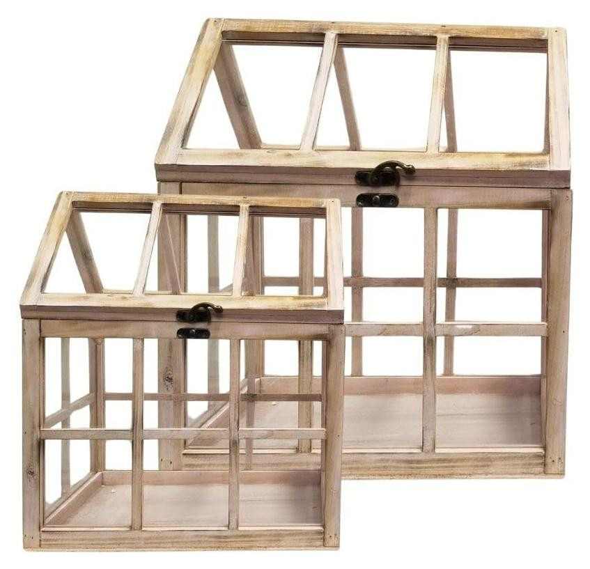 Set van 2 mini kassen van hout en glas