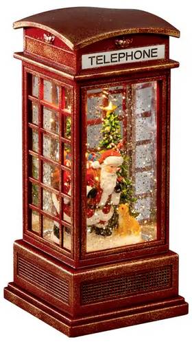 Konstsmide 4320-550 Wasserlaterne Telefonzelle mit Weihnachtsmann Warmweiß LED Rot Timer