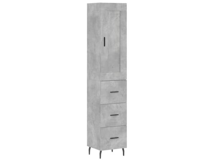 Roanoer Highboard Betongrau 34,5x34x180 cm Holzwerkstoff Metall Kompakter Schlank-Schrank für Schlafzimmer und Wohnzimmer. Bietet viel Stauraum mit stabilen Metallfüßen.