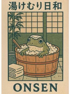 Inspired Living Japanese Frog Bathtub Wall Art Canvas, Funny Bathroom Wall Art, Japanese Frog Poster 50x70cm 2