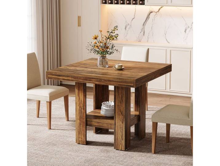 Table à manger - LITTLE TREE - 80x80x75 cm - Carré - Bois massif - Marron