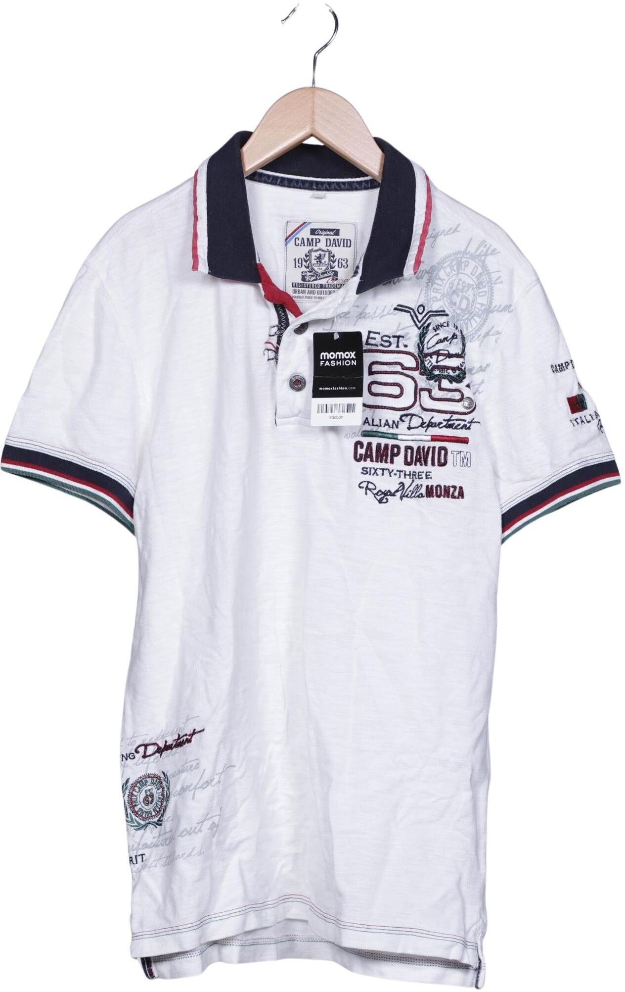 Camp David Herren Poloshirt, Weiß, Gr. M, Baumwolle - Second Hand